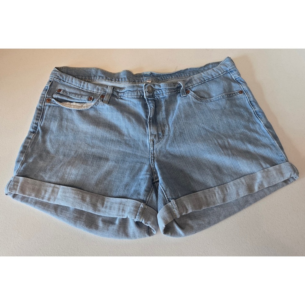 Levis Light Wash Blue Denim Cuffed Jean Shorts Womens Size‎ 32 Mid Rise Casual